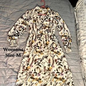 BoHo floral, mock neck midi dress